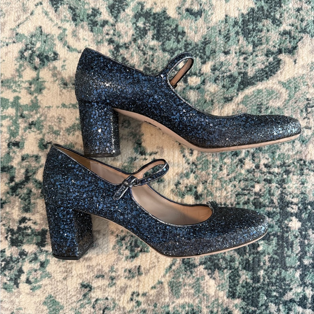 Elegant Blue Miu Miu Glitter Mary Jane Heels IT 40 / US 10